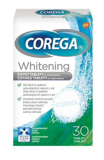 Obrázek z Corega Whitening antibakteriální čistící tablety 30 ks 