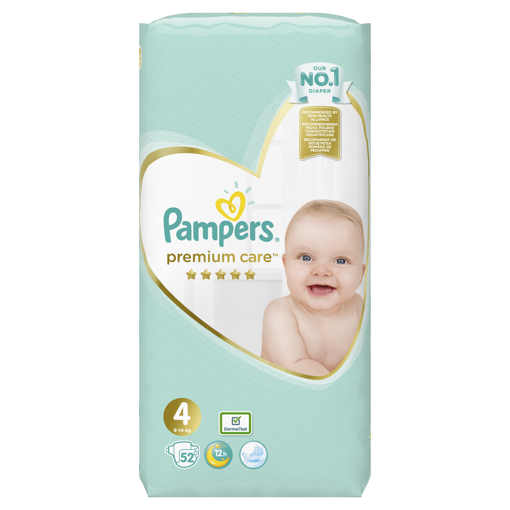 Obrázek z Pampers premium care pleny 4 maxi 9-14 kg 52 ks 