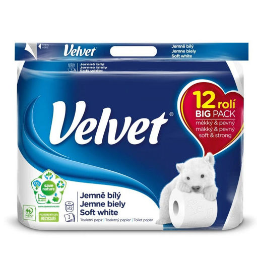 Obrázek z Velvet Soft White Toaletní papír 3 vrstvy 12 rolí 